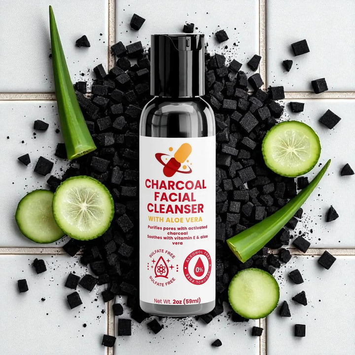 Best Face Wash for Oily Skin - Charcoal Facial Cleanser with Aloe Vera, activated charcoal for acne control, pore detox, and hydration.